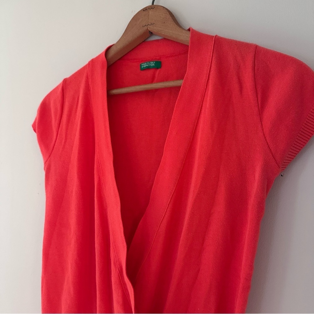 Benetton Made in Italy Cotton Open Front Crossover Short Sleeve Shirt Sweater - Picture 9 of 11